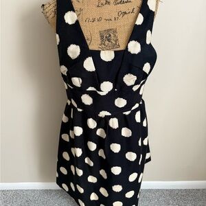 LOFT Black Dress with Cream Polka Dots